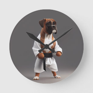 Reloj Redondo Mediano Boxer Dog Play Karate, Boxer Dog Karate Player