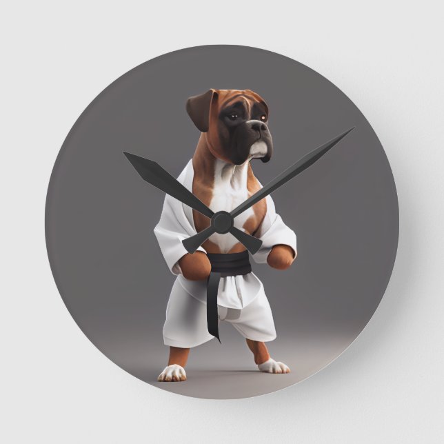 Reloj Redondo Mediano Boxer Dog Play Karate, Boxer Dog Karate Player (Anverso)