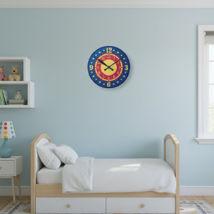 Reloj Redondo Mediano Boys Circus Wall Clock Primary Colors Stars