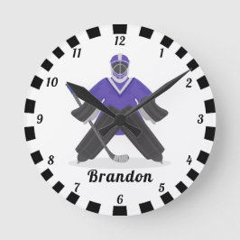 Reloj Redondo Mediano Boys Purple Ice Hockey Players Name Winter Striped