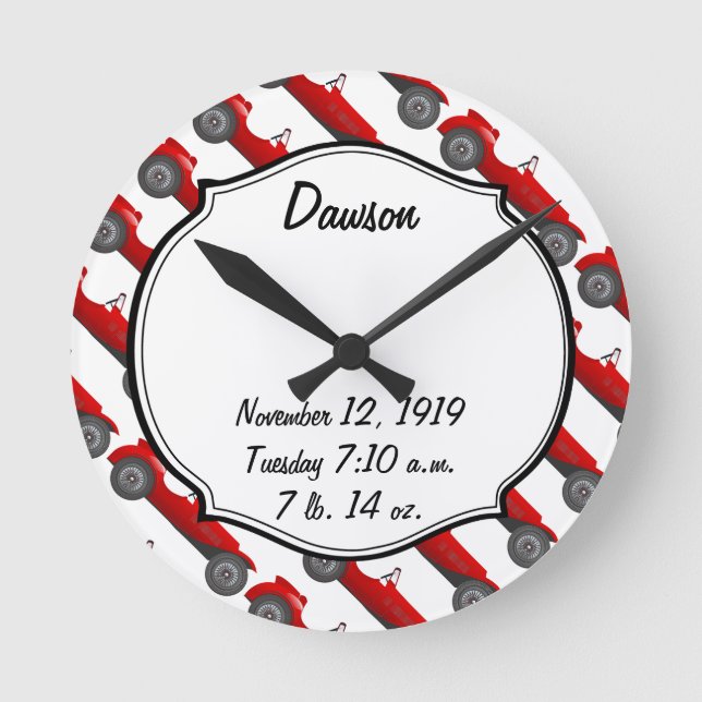Reloj Redondo Mediano Boys Room Classic Car Gifts Sweet Red Retro Car (Anverso)
