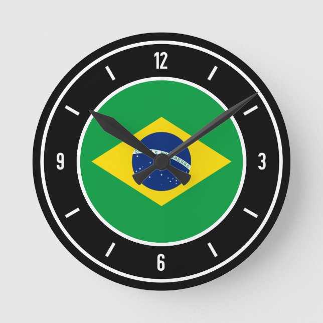 Reloj Redondo Mediano Brazil Flag Elegant (Anverso)