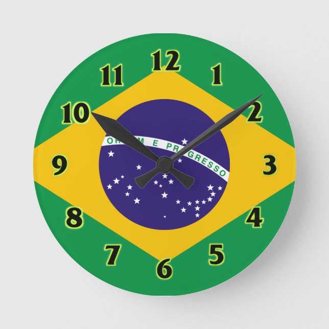 Reloj Redondo Mediano Brazil Flag WallClocks (Anverso)