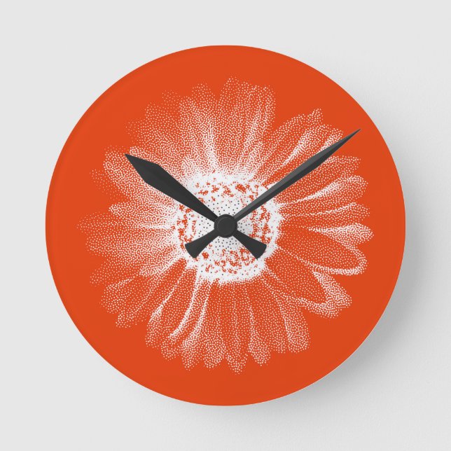 Reloj Redondo Mediano Bright Orange Floral Wall Clock (Anverso)