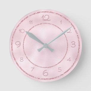 Reloj Redondo Mediano Brillante y femenino rosa purpurina sobre lámina m