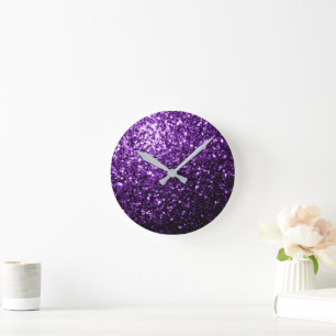 Reloj Redondo Mediano Brillo falso morado oscuro brillante