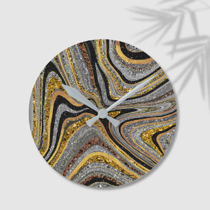 Reloj Redondo Mediano Brillo Glam Glitter arte mármol femenino gris dora
