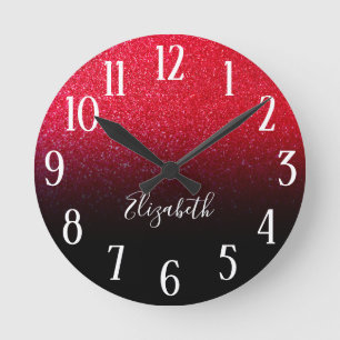 Reloj Redondo Mediano Brillo Rojo Falso Negro Ombre Brillante