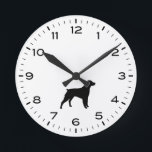 Reloj Redondo Mediano Brittany Spaniel Dog Silhouette<br><div class="desc">Un divertido reloj de pared para la casa o la oficina. Hace un regalo original para los amantes de Bretaña. Echa un vistazo al Doodle World de Jenn para ver más relojes decorativos y decoración de casa con temática de raza de perro.</div>