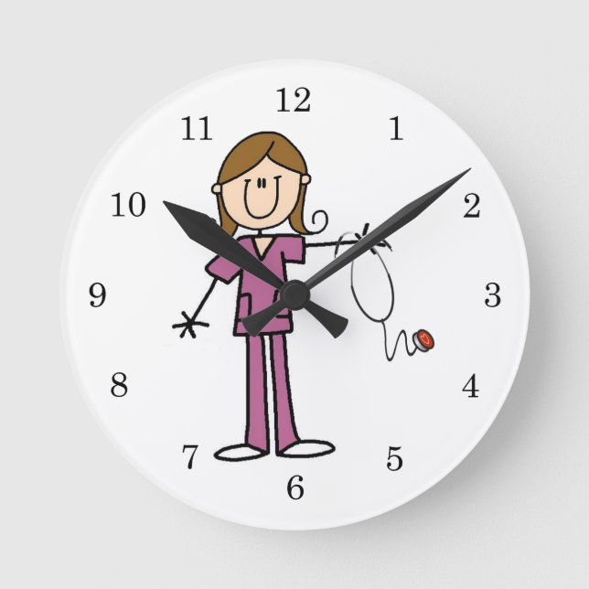 Reloj Redondo Mediano Brown Hair Female Stick Figure Nurse (Anverso)