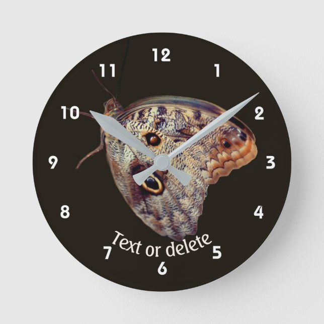 Reloj Redondo Mediano Brown Owl Butterfly Nature Personalized   (Anverso)