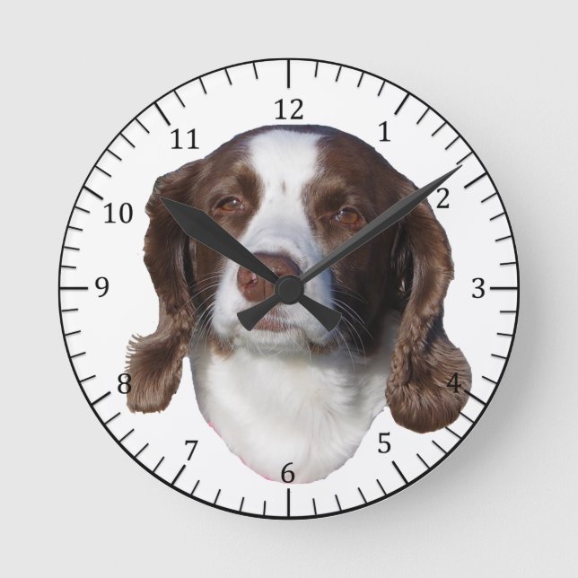 Reloj Redondo Mediano Brown & White Dog clock (Anverso)