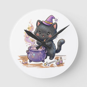 Reloj Redondo Mediano Bruja Linda Cerveza de Gato Negro Poción Mágica Ha