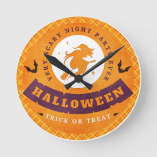 Reloj Redondo Mediano Bruja voladora Halloween muy aterradora