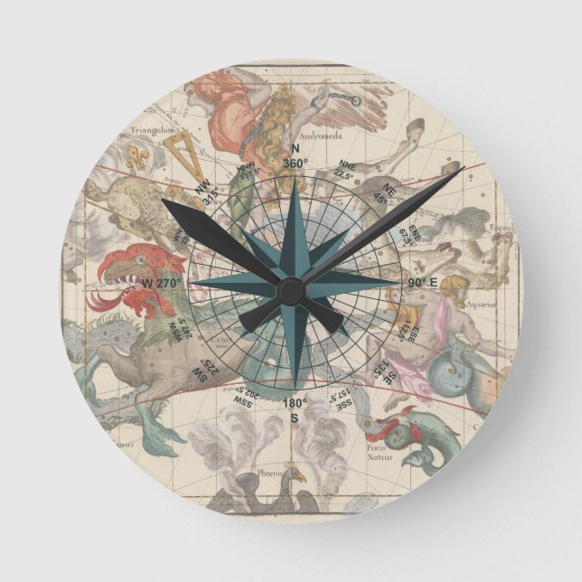 Reloj Redondo Mediano Brújula en un mapa antiguo (Anverso)