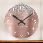Reloj Redondo Mediano Brushed Metal Rose Gold Silver Glitter Monogram<br><div class="desc">Rose Gold - Blush Pink and Silver Faux Foil Metallic Sparkle Glitter Brushed Metal Monogram Name Clock. This makes the perfect sweet 16 birthday,  wedding,  bridal shower,  anniversary,  baby shower or bachelorette party gift for someone that loves glam luxury and chic styles.</div>