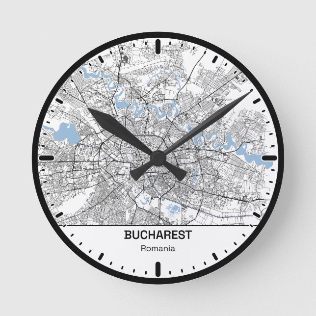 Reloj Redondo Mediano Bucharest Clock City Line Art (Anverso)