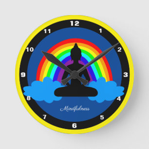 Reloj Redondo Mediano Buda arco iris y meditación mediática / Yoga