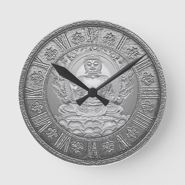 Reloj Redondo Mediano Buddha Silver Look (Anverso)