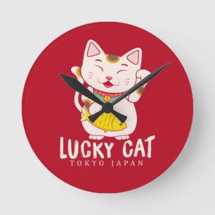 Reloj Redondo Mediano Buena suerte encanto gato afortunado Maneki Neko