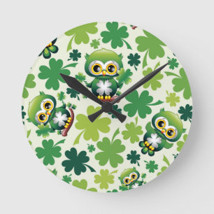 Reloj Redondo Mediano Búho Bebé Lindo Dibujo Animado de San Patricio
