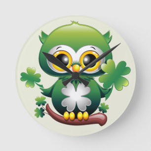 Reloj Redondo Mediano Búho Bebé Lindo Dibujo Animado St Patrick