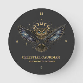 Reloj Redondo Mediano Búho Celestial Guardián Cósmico