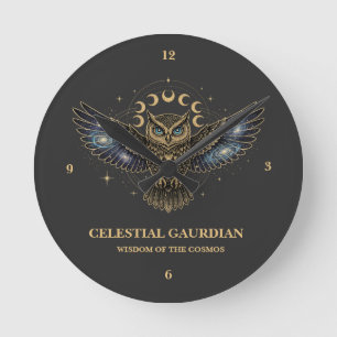 Reloj Redondo Mediano Búho Celestial Guardián Cósmico