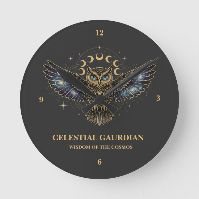 Reloj Redondo Mediano Búho Celestial Guardián Cósmico (Anverso)