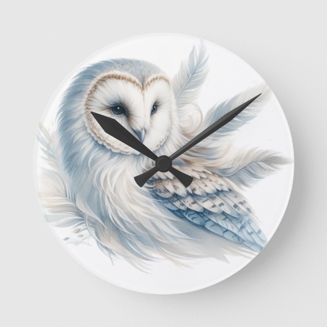 Reloj Redondo Mediano Búho elegante en acuarela (Anverso)