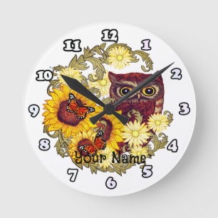 Reloj Redondo Mediano Búho Girasol