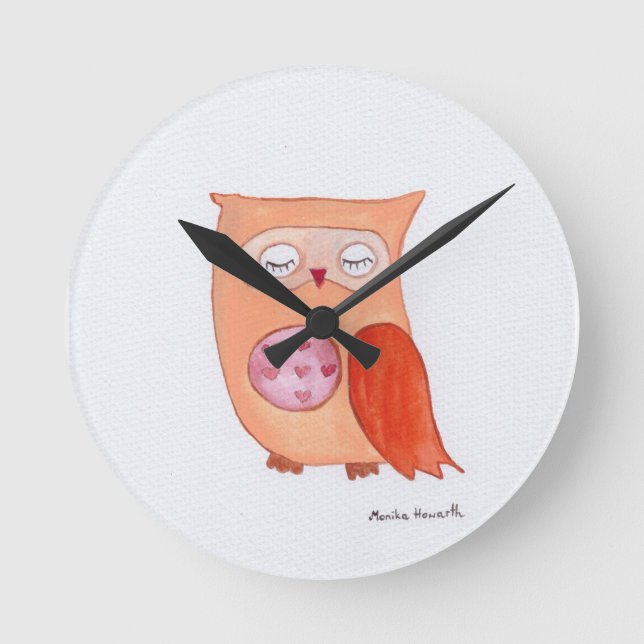 Reloj Redondo Mediano búho Naranja (Anverso)