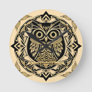 Reloj Redondo Mediano Búho Ornamental Dorado con Diseño Decorativo