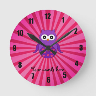 Reloj Redondo Mediano Búho púrpura lindo