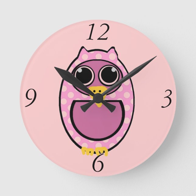 RELOJ REDONDO MEDIANO BÚHO ROSADO DEL LUNAR (Anverso)