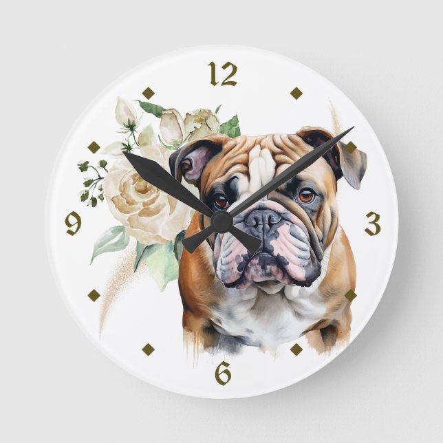 Reloj Redondo Mediano Bulldog Bouquet de la Rosa Blanca (Anverso)