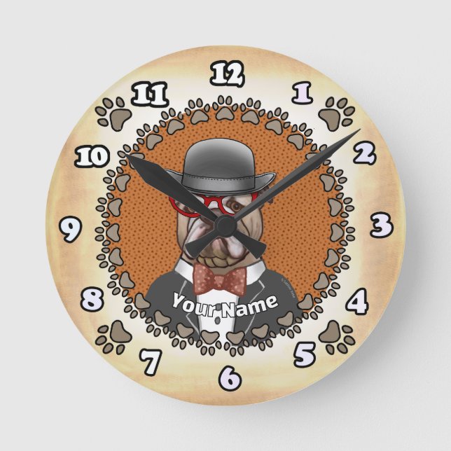 Reloj Redondo Mediano Bulldog con gafas (Anverso)