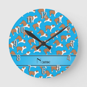 Reloj Redondo Mediano Bulldog conocido personalizado del azul de cielo