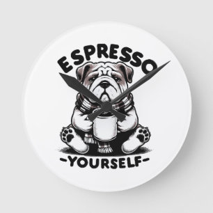 Reloj Redondo Mediano Bulldog de Espresso Caliente