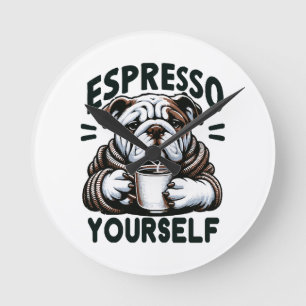 Reloj Redondo Mediano Bulldog de Espresso Caliente - Café Acogedor