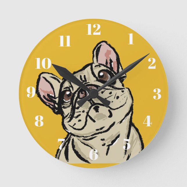 Reloj Redondo Mediano Bulldog francés con grafitis (Anverso)