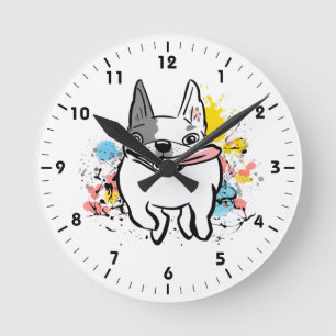 Reloj Redondo Mediano Bulldog francés Corriendo perro con pinturas