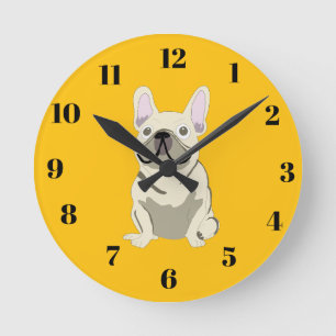 Reloj Redondo Mediano Bulldog Francés Crema