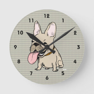 Reloj Redondo Mediano Bulldog francés divertido con la lengua enorme qu