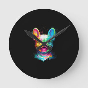Reloj Redondo Mediano Bulldog francés feliz cara sonriente