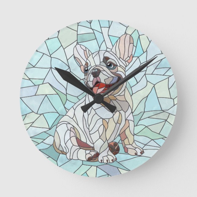 Reloj Redondo Mediano Bulldog francés lindo Cachorro - mosaico pastel (Anverso)