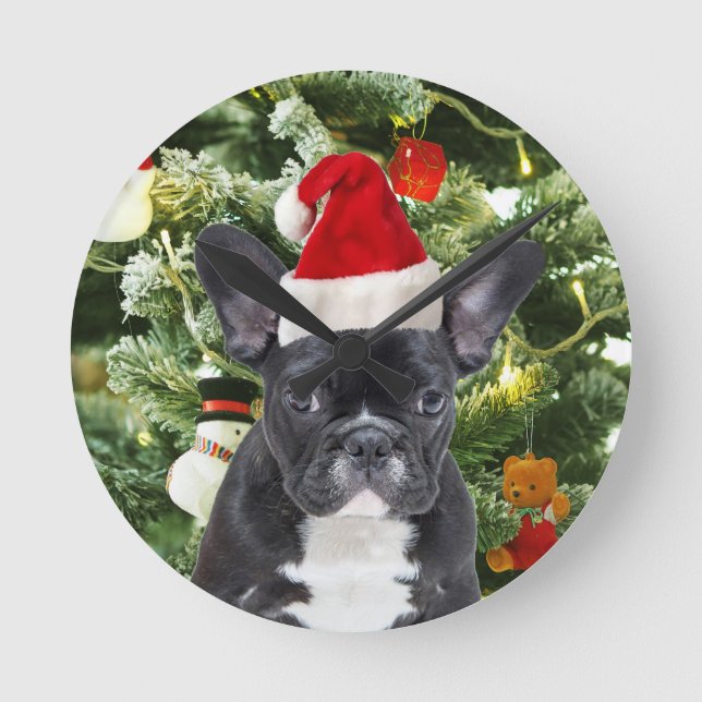 Reloj Redondo Mediano Bulldog francés Ornamenta árbol de Navidad Snowman (Anverso)