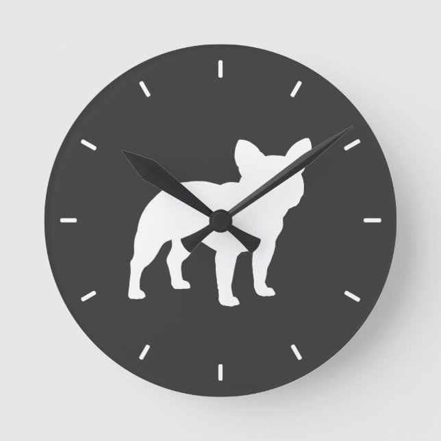 Reloj Redondo Mediano Bulldog francés Silhouette Gray and White Dog Love (Anverso)