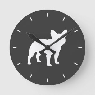 Reloj Redondo Mediano Bulldog francés Silhouette Gray and White Dog Love