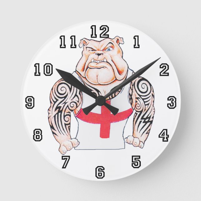 Reloj Redondo Mediano Bulldog inglés con los tatuajes tribales (Anverso)